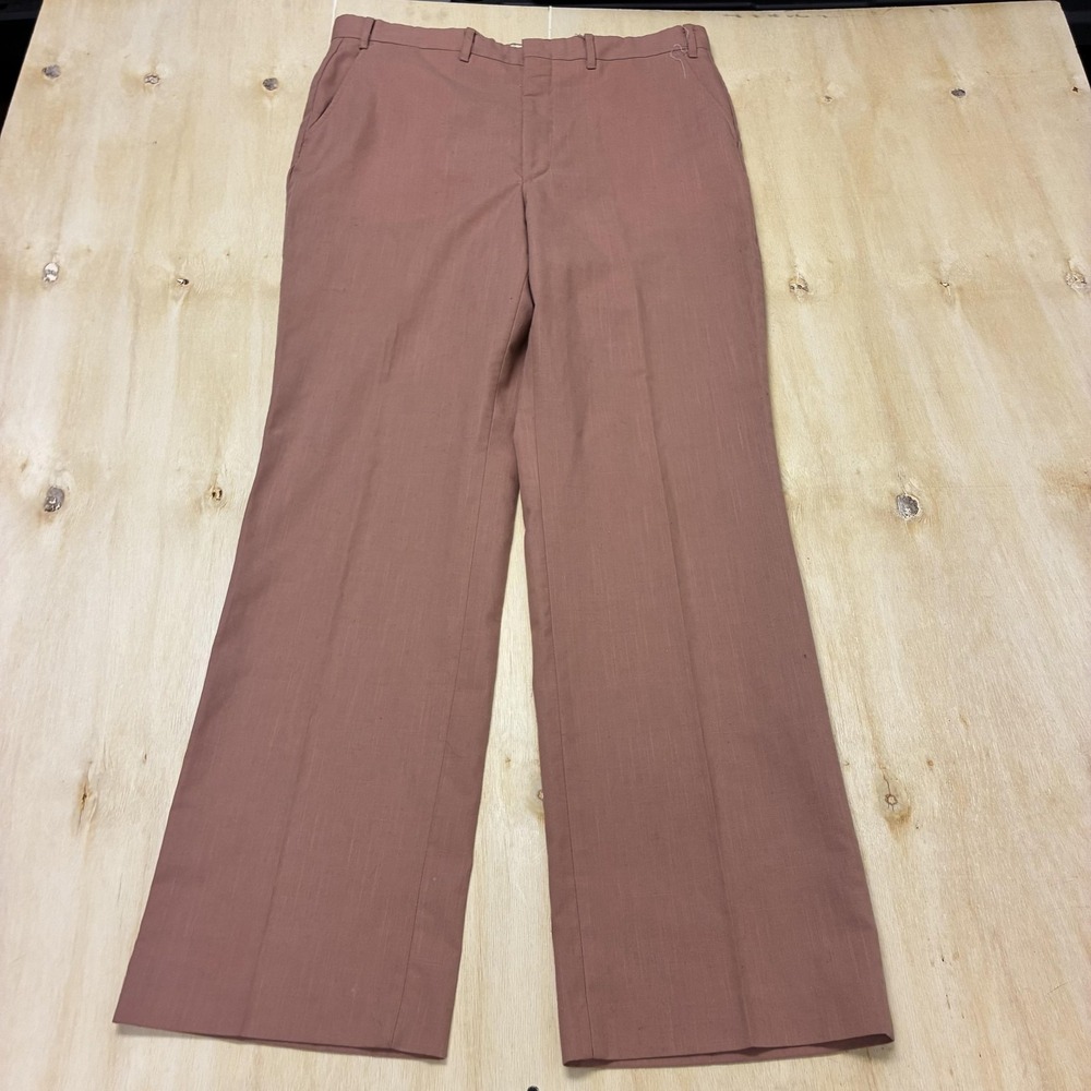 Vintage 70s 80s Men's Store Pants 36x32 Brown Regular Fit Straight Leg Dress